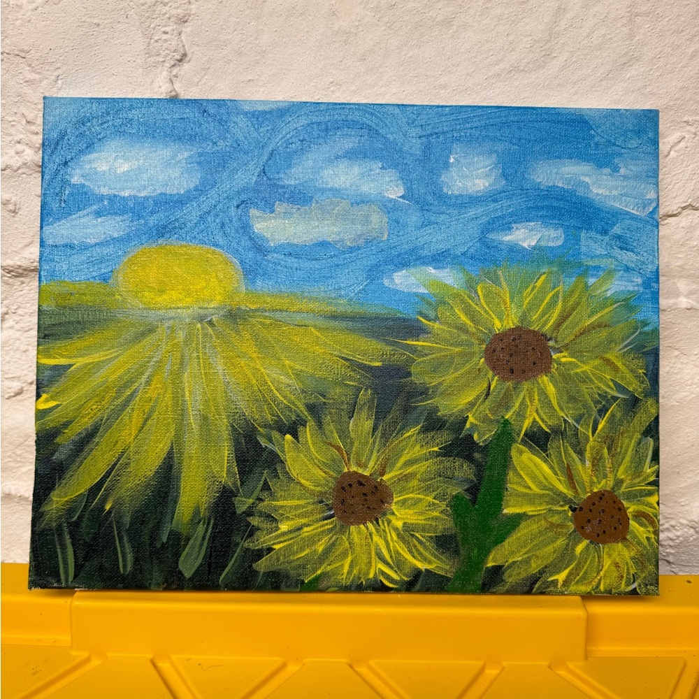 Sunflower Canvas Art with Blue Sky